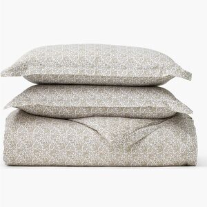 Boll & Branch Signature Hemmed Duvet Cover Set Cotton Bloom White Beige Oak